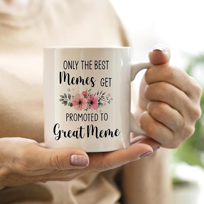QASHWEY Great Meme Gifts Mug, Great Grandma Gifts, Great Meme to Be Gift Coffee Mug, Pregnancy Announcement Gift for Memes New Great Grandma GreatMeme, Promoted to GreatMeme CoffeeCup Ceramic 11oz