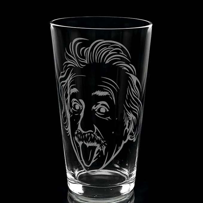 ALBERT EINSTEIN Engraved Pint Glass | Great Gift for Geeks, Nerds, Teachers and Students | Unique STEM and History Beer Decor
