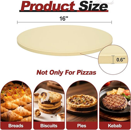 Round Pizza Stone for Grill and Oven- 16 inch Baking Stone Heavy-Duty Cordierite Pizza Stone for Bread, Cookies, Heat Proof BBQ Grilling Cooking Stone for Making Crisp Crust Pizza (Beige)