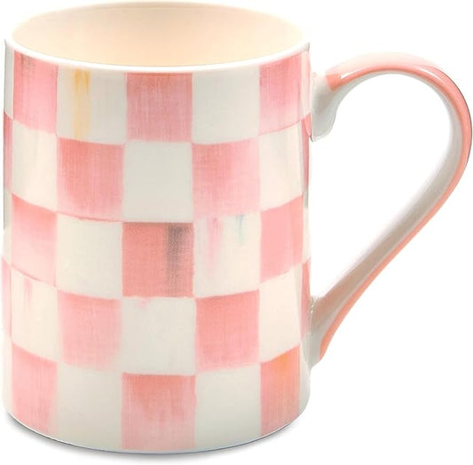 MACKENZIE-CHILDS Porcelain Mug, Tea and Coffee Mug, Pink-and-White Rosy Check