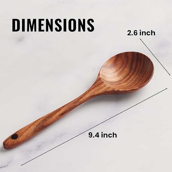 Zulay Kitchen 9.4" Teak Wooden Cooking Spoon – Durable, Non-Stick Wooden Utensil for Cooking, Stirring, Mixing & Serving – Heat-Resistant, Smooth Finish Kitchen Spoon for Nonstick Cookware