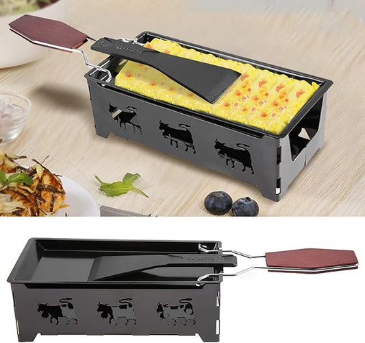 Non-Stick Cheese Raclette, Portable Candlelight Cheese Raclett, Cheese Melter Pan with Foldable Wood Handle, Rotaster Baking Tray Stove Set