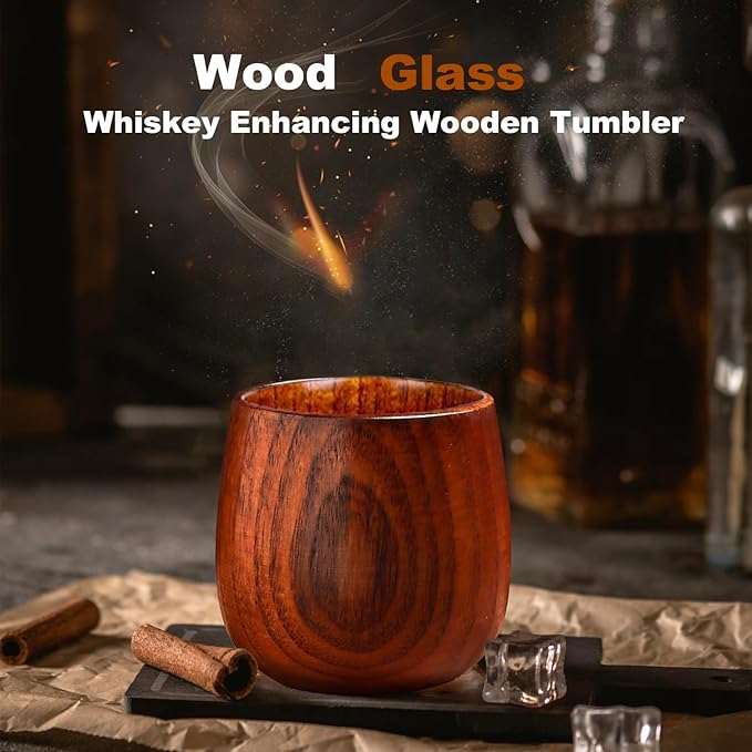 2 Pack Original Wooden Whiskey Glasses – Handmade Bourbon Tumblers for Men – Old Fashioned Cocktail Cups – Gifts for Dad, Men, Brother, or Whiskey Lovers