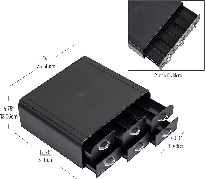 Mind Reader Single Serve Coffee Pod Organizer with 2 Drawers, 72 Pod Capacity, Countertop, 14"L x 12.25"W x 4.75"H, Black (Pack of 4)