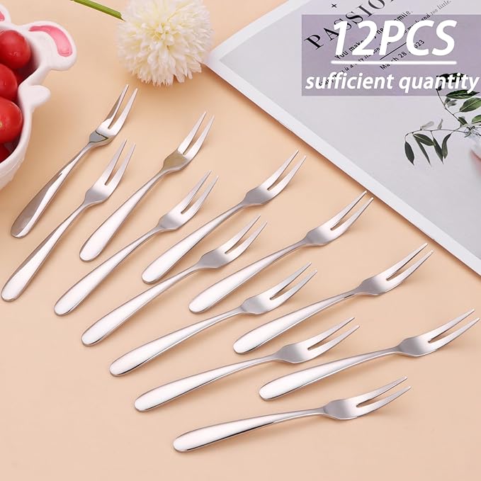 Crab Mini Stainless Steel Forks,Mafier 2 Prong Tasting Appetizer Forks Portable Cocktail Dessert Salad Seafood Fruit Forks for Party Travel,5.51 Inches (Set of 12)