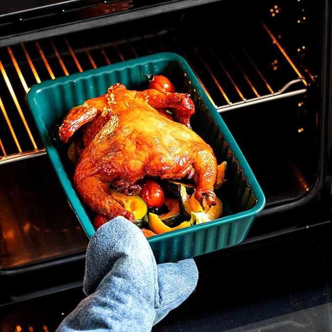 Ceramics baking dish set of 2, Rectangular Baking Dish, Lasagna Pans for Cooking, Kitchen, Cake,Dinner, Banquet and Daily Use, 12x 8 Inch & 8.95 x 6 inch of Casserole Dishes (Emerald)