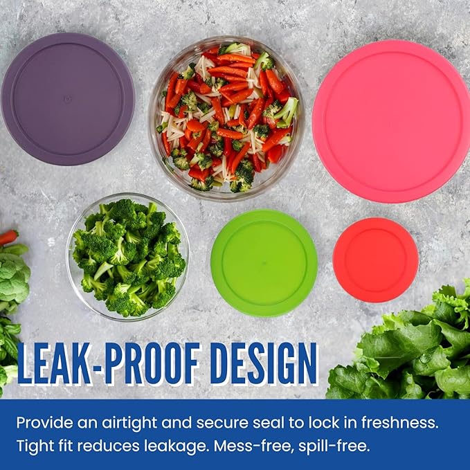 Replacement Lids for Pyrex Glass Food Storage Containers Round (2) 7202-PC 1 Cup Red (3) 7200-PC 2 Cup Green (2) 7201-PC 4 Cup Purple (2) 7402-PC 6/7 Cup Fuchsia