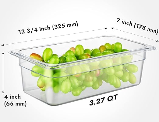 CURTA 6 Pack NSF Food Pans, 1/3 Size 4 Inch Deep, Commercial Polycarbonate Plastic Clear Freezer-Safe