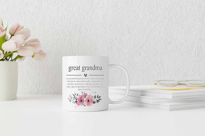 QASHWEY Great Grandma Mug, Great Grandma Gifts, Gifts for GreatGrandma, Mothers Day Tea Cup Gift for GreatGrandmother, GreatGrandma Definition Coffee Cups Ceramic 11oz