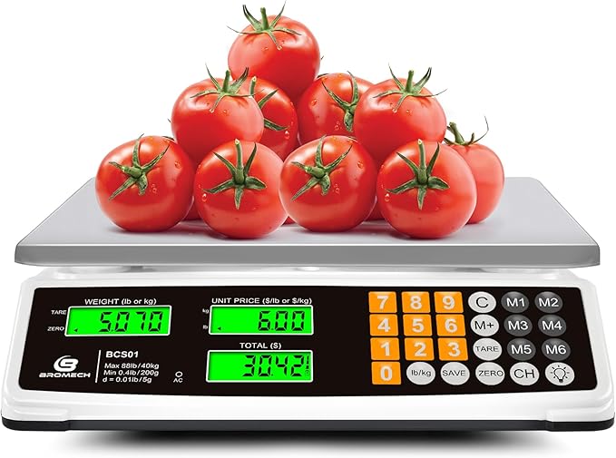 Price Computing Scale 88lb/40kg Commercial Food Scale for Produce Meat Weighing, LCD Display and Green Bright Backlight for Farmers Markets, Meat Shop, Deli, （Not for Trade）