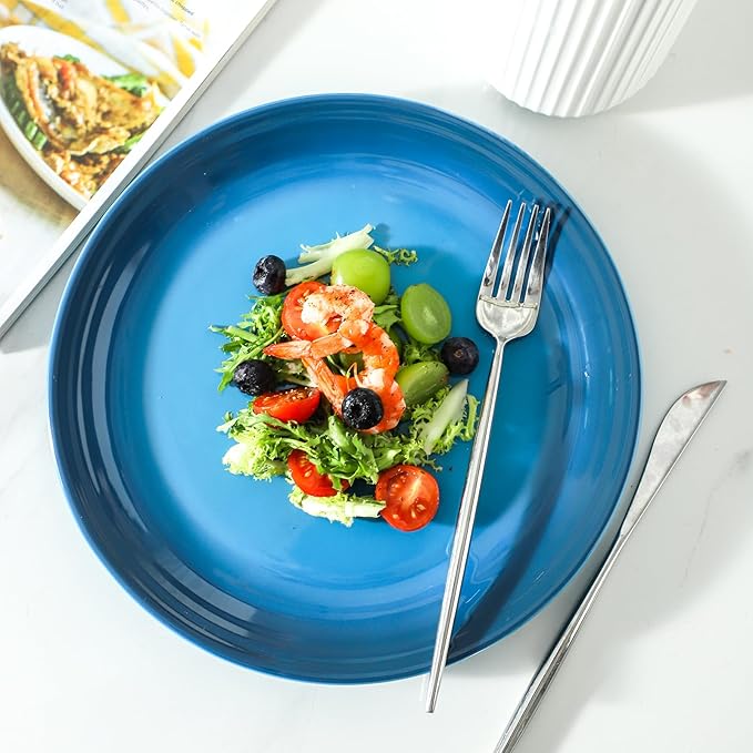 Hasense Ceramic Dinner Plates Set of 4, 10 Inch Premium Dinnerware Dishes, Salad Serving Plates Elegant & Durable, Oven, Microwave & Dishwasher Safe, Perfect for Family and Entertaining, Gradient Blue