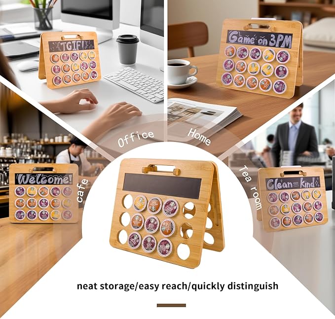 Coffee Pod Holder, K Cup Holder for Countertop, Bamboo Coffee Pod Stands for Counter, Home or Office Kitchen Counter Organizer