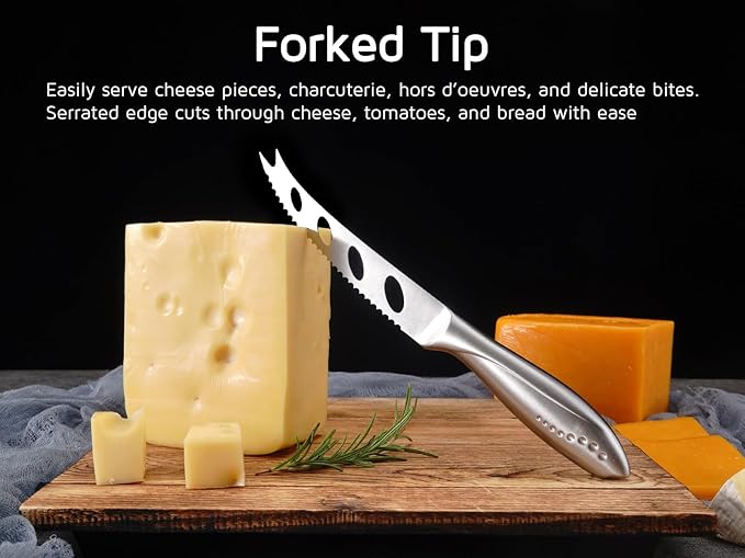 WELLSTAR Cheese Knife, Serrated Tomato Knife 5 Inch Sharp High Carbon Stainless Steel Blade for Cutting All Cheese Types – Silver