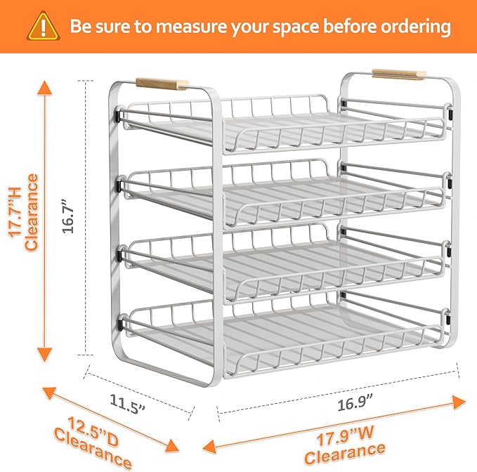 MAXIFFE 4 Tier Can Organizer, Space-Saving Easy Assembly Adjustable Sturdy Metal Hold 48 Cans Storage Holder Rack Dispenser for Pantry Kitchen Cabinet Countertop RV, for Soda Drinks Fruits, White