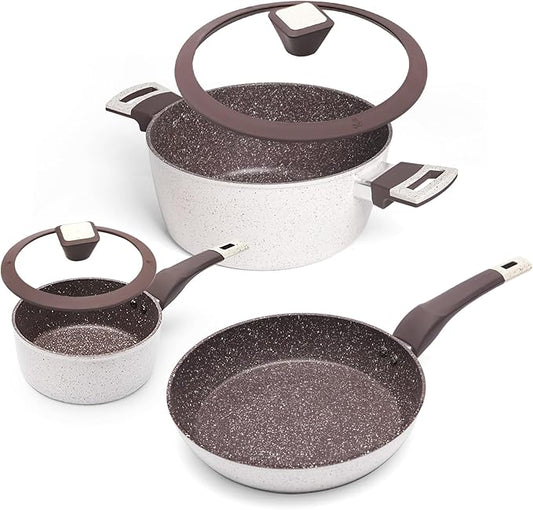 5Pcs Non Stick Pots and Pans Set | Ceramic Cookware Set with Stay-Cool Handles | PFAS-Free, Kitchen Utensils Set Pefect for Daily Cooking