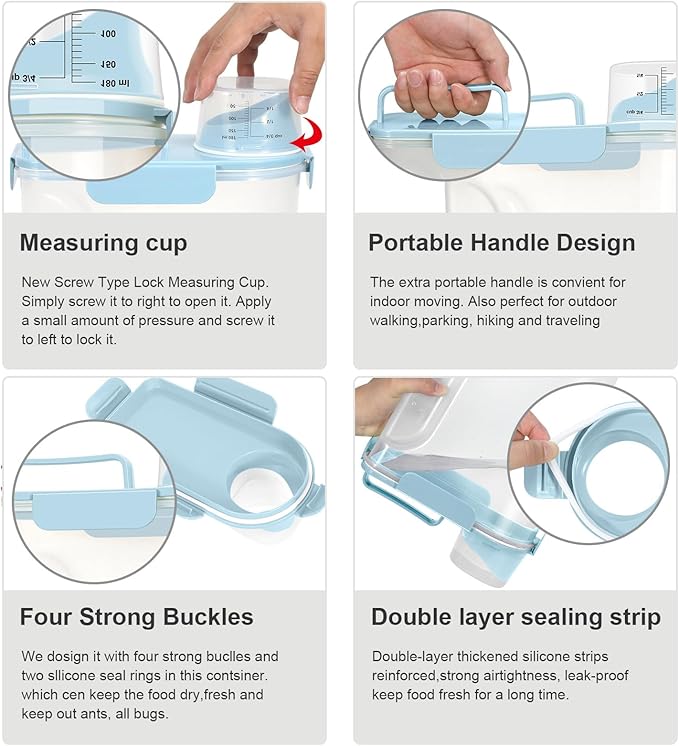 Airtight 10LBS Rice/Cereal/Dry Food Storage Container BPA Free, 5.28Qt Clear Plastic Kitchen and Pantry Organization Bin Suitable for Oats, Flour, Sugar, Pasta, Pet Food, etc (Sky blue)