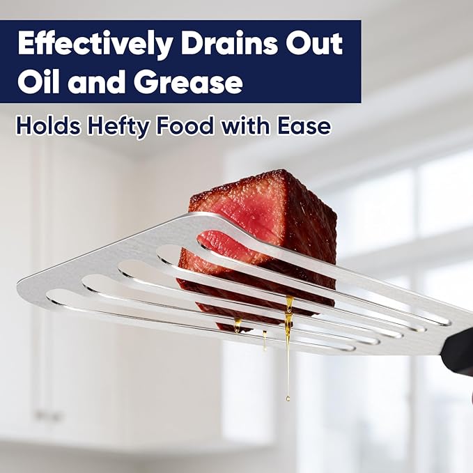 Newness Metal Fish Turner Spatula Stainless Steel for Kitchen Use, Small Griddle Egg Spatula, Flexible, Polished Metal, Corrosion Resistant, Kitchen Slotted Turner with Thin Edge Ideal for Turning,11"