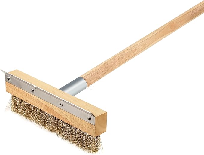 Pizza Oven Brush 41-Inch Long Wood Handle Brass Bristles with Steel Scraper, Outdoor Pizza Oven Accessories