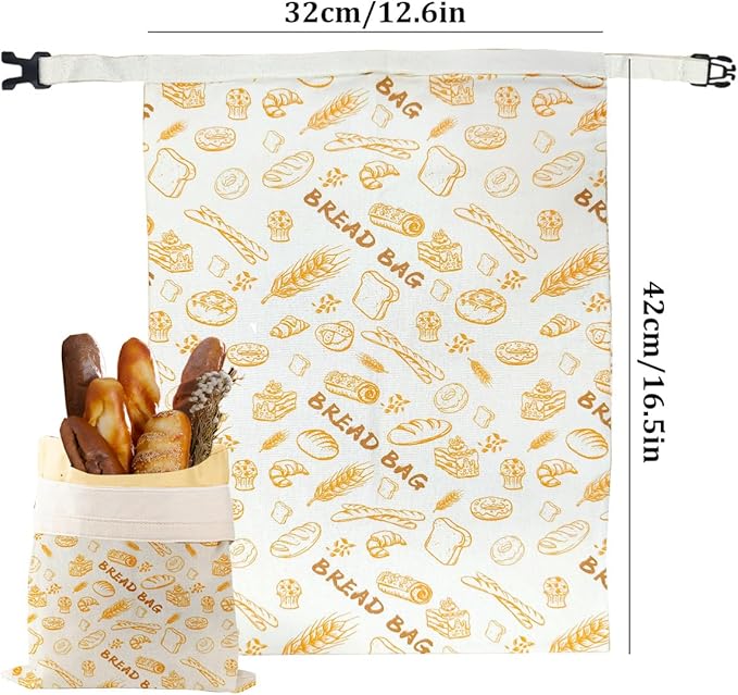 2pcs Reusable Bread Bags for Homemade, Organic Beeswax Cotton Bag with with Lining & Zipper, Sourdough Food Storage Bags, for Freezer-Friendly & Freshness Preservation