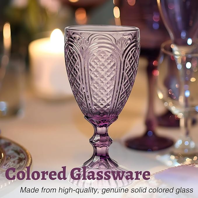 Chaos Coordinator Purple Wine Glasses set of 6, wine glasses, vintage colored glassware, colored drinking glasses for a baby shower, wedding, birthday,or fancy glassware for everyday.