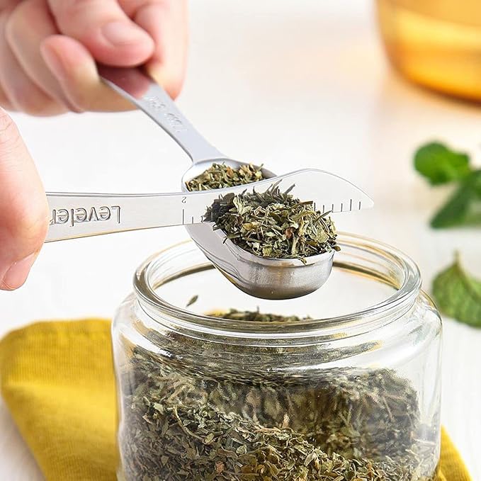 Spring Chef Stainless Steel Measuring Spoons Set of 7 with Leveler, Rectangular Metal Teaspoon & Tablespoon Measuring Spoons for Dry & Liquid Ingredients - Nesting Kitchen Gadgets For Baking & Cooking