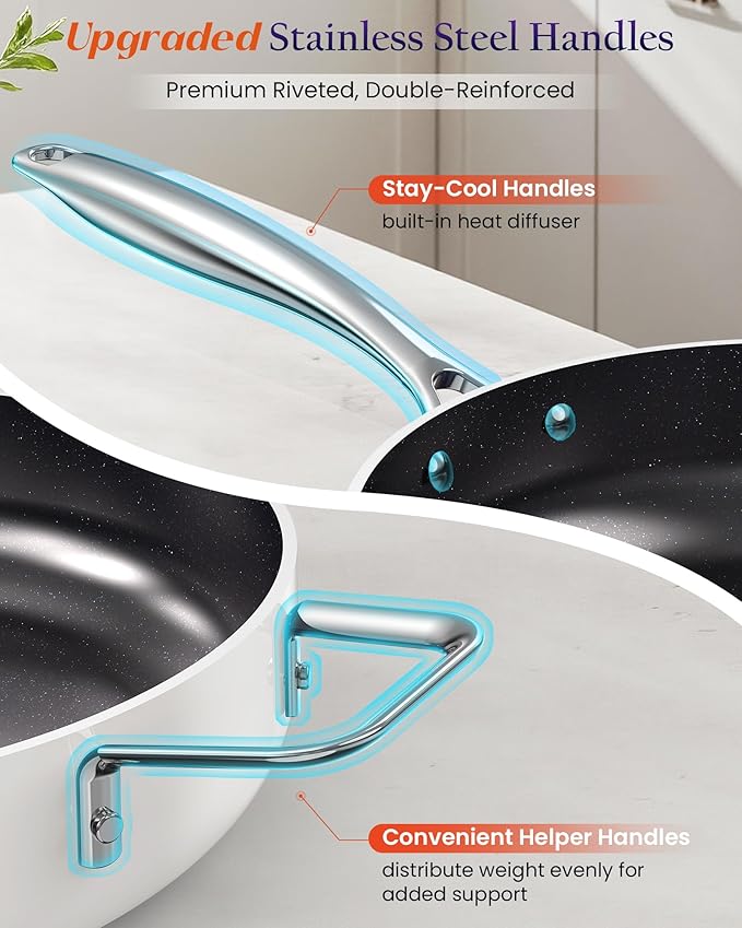 Nuwave Essential Series 5PC Ceramic Cookware Set PFAS-Free, G11 Duralon Blue Coating, Pots and Pans Set Non Stick, Diamond Scratch-Resistant,Stay-Cool Handle, Metal Lid,Induction Ready,Dishwasher Safe