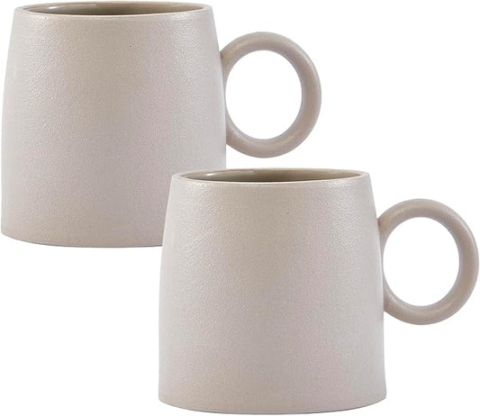 Bico Reactive Glaze Light Grey 16oz Stoneware Straight Mugs Set, Set of 2, Microwave and Dishwasher Safe, for Coffee, Hot Chocolate, Milk