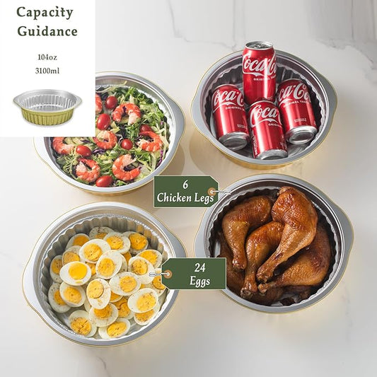 10.5" Extra-Deep Aluminum Foil Pans with Integrated Handles and Snap-On Lids (10 pcs) | 2X Thickness Heavy-Duty Reusable Tin for Baking and Cooking