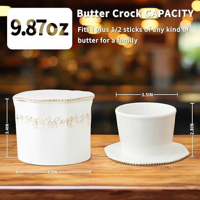 Butter Crock, French Butter Dish with Lid for Countertop,Ceramic French Butter Dish,White