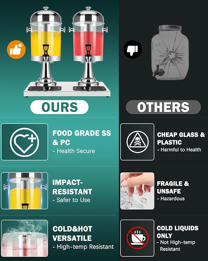 4 Gallon Large Drink Dispensers for Parties, [Easy-to-Clean Drip Tray Design] [Cold & Hot Dual-Use] Beverage Dispenser with Stand & Ice Core, Stainless Steel Juice Dispenser for Lemonade, Catering