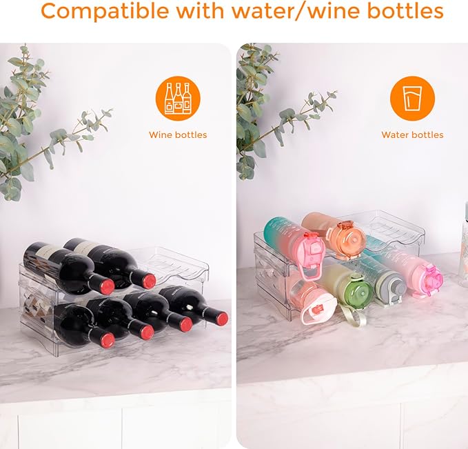 BoxedHome Plastic Water Bottle Organizer and Wine Rack Storage Holder for Inside Cabinet, Kitchen Countertop, Table Top, Pantry, Bars, Cabinets, Fridge - Clear (2 Tier 8 Containers)