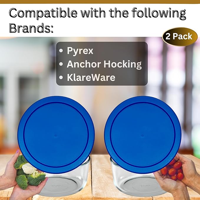 rivel Klareware 4 Cup Blue Round Plastic Food Storage Replacement Lids Covers for Klareware Anchor Hocking and Pyrex Glass Bowls (Container not Included) (2 Pack)