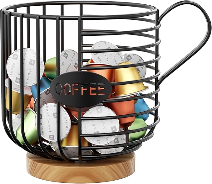 Coffee Pod Holder - Large-Capacity Metal Pod Holder, Accommodates Over 40 Espresso Capsules. Coffee Organizer, Suitable for Coffee Shops, Living Rooms, Kitchens, Bars, and Mor
