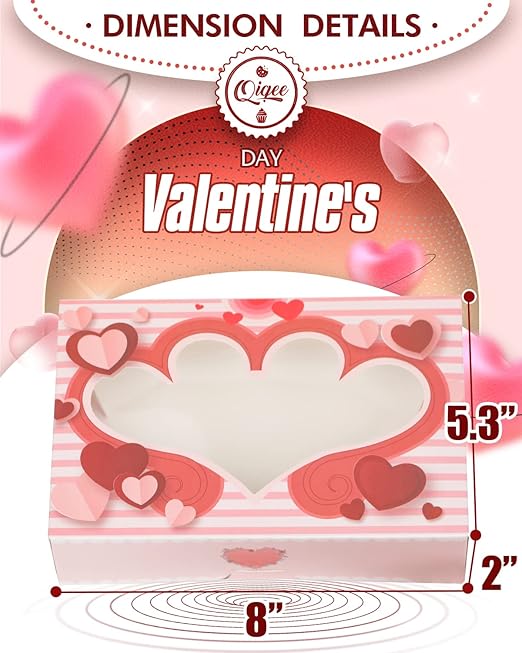 qiqee Valentine's Day Cookie Boxes for Gift Giving 8x5.3x2 inch 36Packs Treat Box with Window Bakery Box for Valentine's Day