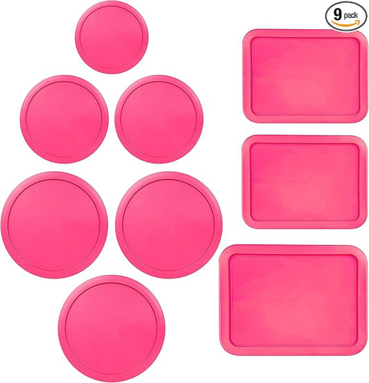 Replacement Lids for Pyrex Glass Food Storage Containers Rectangular (1) 1-Cup (2) 2-Cup (2) 4-Cup (1) 7-Cup (2) 3-Cup (1) 6-Cup Round Rectangle (Fuchsia)