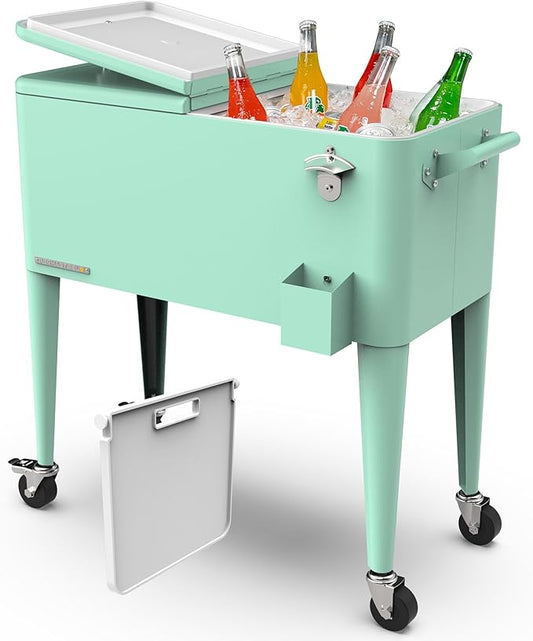 Permasteel 80 Quart Party Cooler, Rolling Ice Chest with Wheels and Handles for Indoor Outdoor Patio