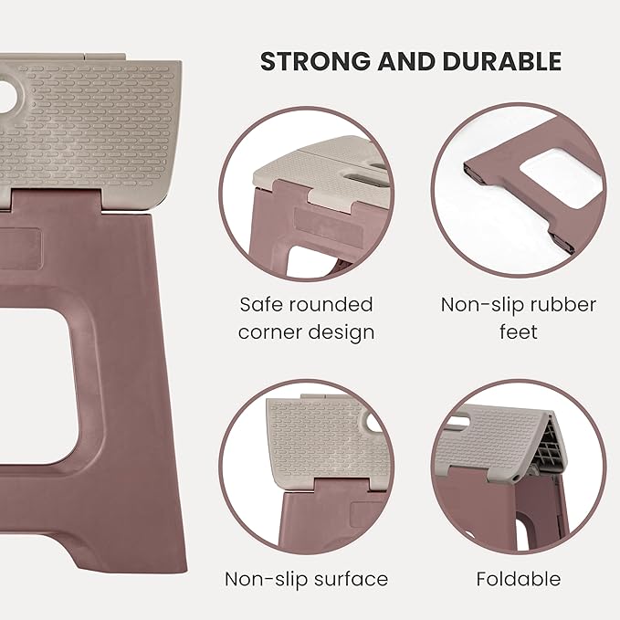 Vigar Compact Step Stool Foldable, 10-1/2-inch Step Stools for Adults up to 330 Pound, Lightweight Stool, Non-Slip Folding Step Stool, Raisin in the Sun﻿