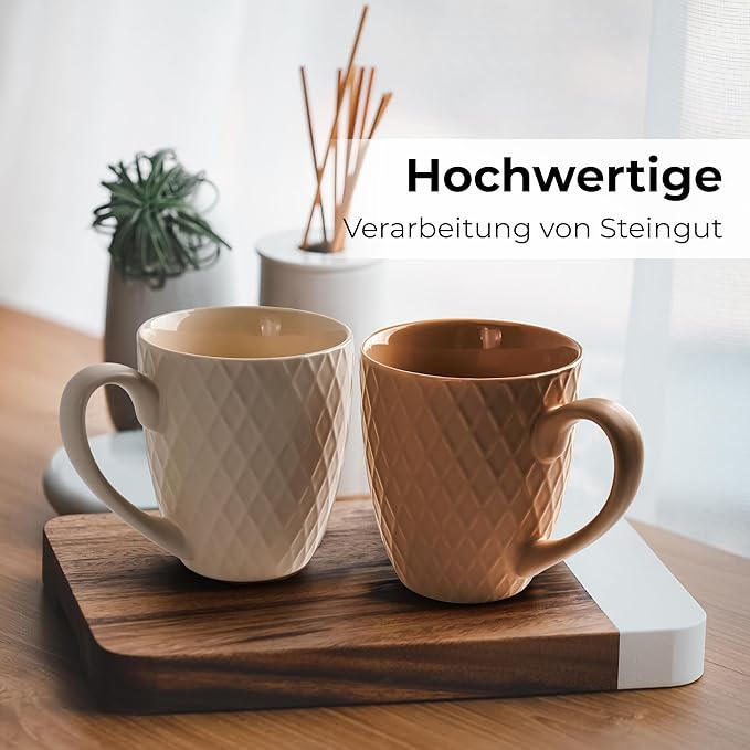 MIAMIO 6 x 14 Oz Coffee Mug Set - Modern Ceramic Matt - Palmanova Collection (Beige)