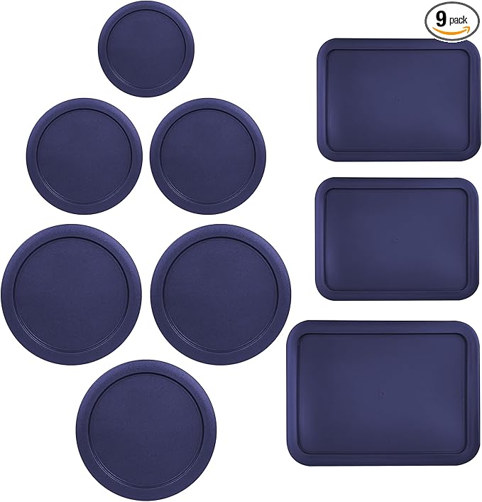 Replacement Lids for Pyrex Glass Food Storage Containers Rectangular (1) 1-Cup (2) 2-Cup (2) 4-Cup (1) 7-Cup (2) 3-Cup (1) 6-Cup Round Rectangle (Blue)