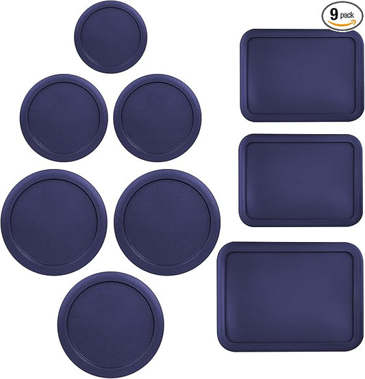 Replacement Lids for Pyrex Glass Food Storage Containers Rectangular (1) 1-Cup (2) 2-Cup (2) 4-Cup (1) 7-Cup (2) 3-Cup (1) 6-Cup Round Rectangle (Blue)