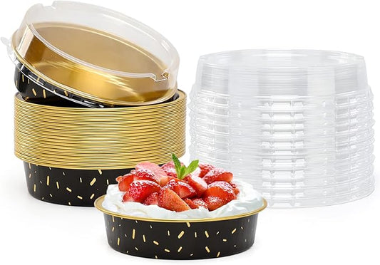 Beasea 20 Pack 4” Round Oven Baking Mini Cake Pan, 8 Oz Aluminum Cupcake Pans With Lids Mini Tart Pans Baking Foil Pans for Pizza Pies Quiche