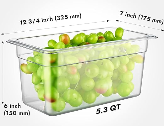 CURTA 6 Pack NSF Food Pans, 1/3 Size 6 Inch Deep, Commercial Polycarbonate Plastic Clear Freezer-Safe