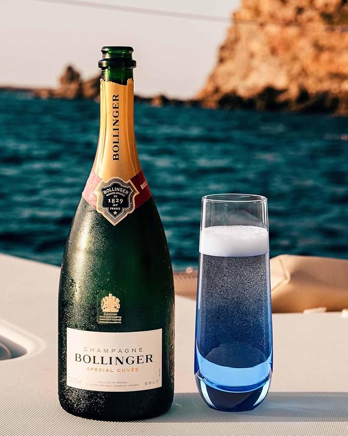 ColoVie Stemless Champagne Glasses Set of 6- Colored Champagne Flutes- Wedding Toasting Glass- Bridesmaid Gift- Mimosa Glass- Crystal Bar Glassware- Birthday Cocktail Party, 9.6oz