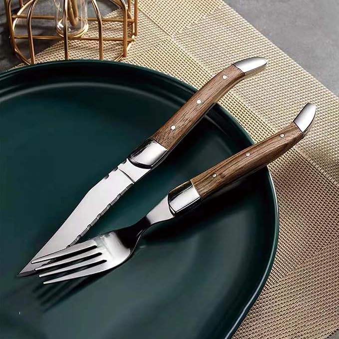 18 Piece Silverware Set, Flatware Set for 6, 18/10 Stainless Steel Tableware Cutlery Set With Golden teak wood handle, Utensil Sets for Kitchen,Dishwasher Safe (18pcs)