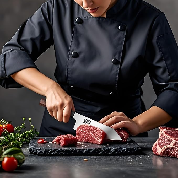 SHAN ZU 6 Inch Chef Knife for Small Hands, Japanese High Carbon Steel Kitchen Knife, Multi-function Mini Size Sharp Cooking Knife with Ergonomic Red Sandalwood Handle