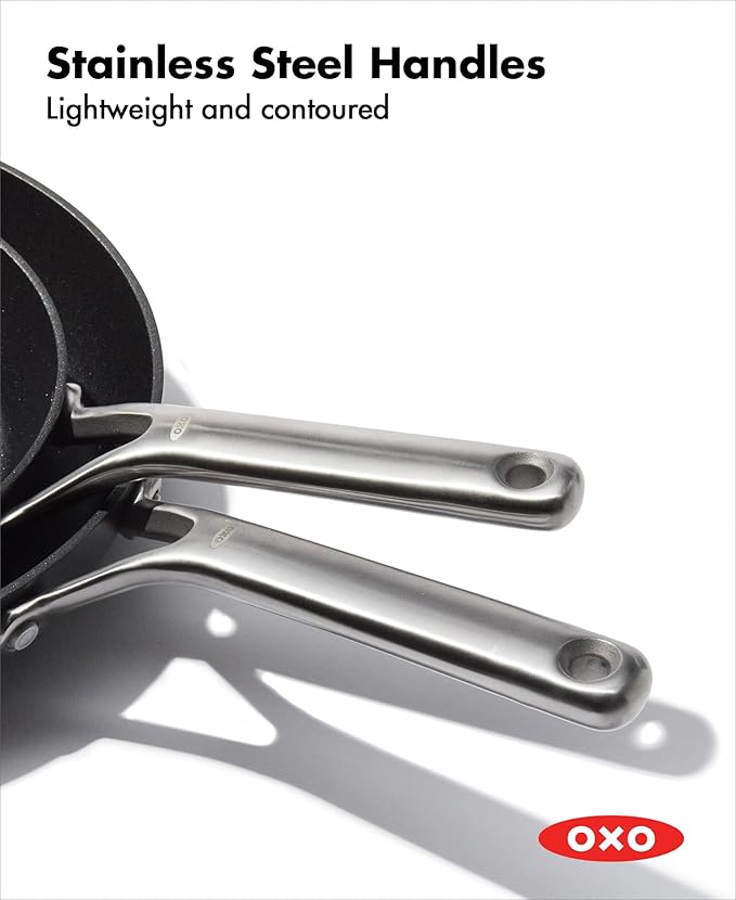 OXO Professional 8" and 10" Frying Pan Skillet Set, Hard Anodized Ceramic Nonstick Cookware PFAS-Free, Stainless Steel, Induction Suitable, Diamond Reinforced Coating, Dishwasher and Oven Safe, Black