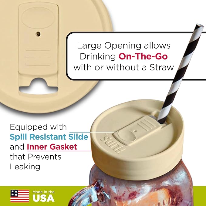 Mason Jar Drink Lid, Regular Mouth, Butter, Pack of 2