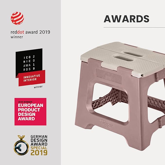 Vigar Compact Step Stool Foldable, 10-1/2-inch Step Stools for Adults up to 330 Pound, Lightweight Stool, Non-Slip Folding Step Stool, Raisin in the Sun﻿