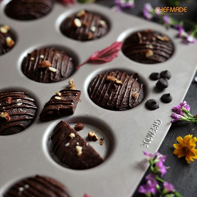 CHEFMADE Whoopie Cake Pan, 12-Cavity 2.2" Diameter Non-Stick Muffin Pan Whoopie Cookie Biscuit Bakeware for Oven Baking (Champagne Gold)