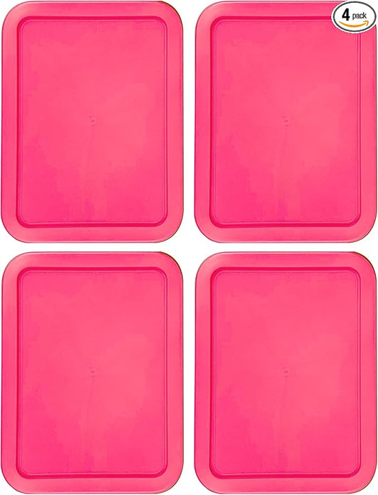 Replacement Lids for Pyrex 6-Cup Glass Food Storage Container Bowls, (8.75 x 6.75-Inch) Plastic Rectangle Lids Covers fits Pyrex 7211-PC, Airtight & Leakproof (4-Pack, Fuchsia)